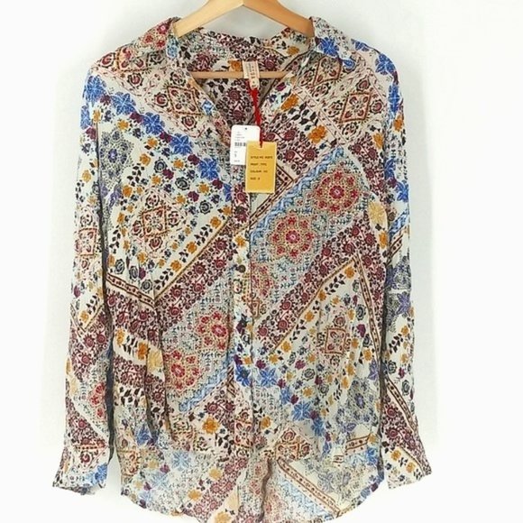 RAGA x Free People Abstract Romina Collared V Neck NWT - Picture 1 of 5